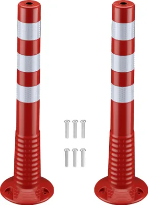 Produktbild von Wiltec 2x Absperrpfosten Ø 20 x 75 cm aus PU, Sperrpfosten mit Reflexionsstreifen, mobile Absperrung mit Schrauben, Aufprallschutz für Fahrzeuge