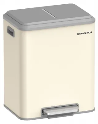 Image de Songmics Poubelle à pédale 2x15L blanc crème douce