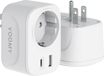 Produktbild von VOOMY Reiseadapter USA Typ B – Für Amerika, Kanada, Japan & Mexiko – USB-C & USB-A – Überspannungsschutz – Weiß