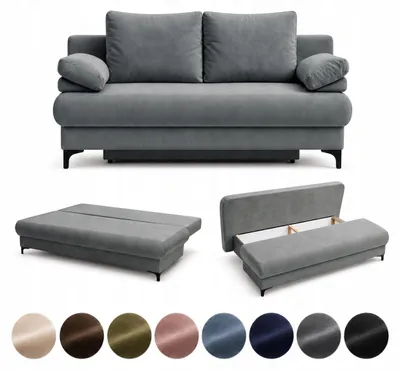 Zdjęcie produktu dla VELARO Kanapa z funkcją spania sofa rozkładana MAJA szara z pojemnikiem