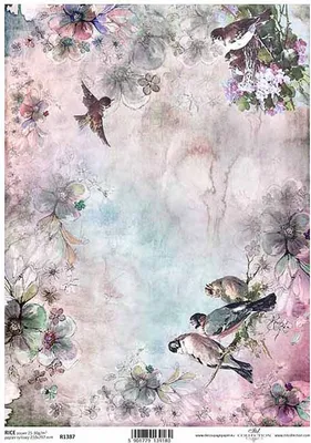 Immagine prodotto di ITD carta di riso per decoupage, tessuto, primavera, uccelli, fiori R1387
