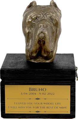 Image de Mastino Napoletano, mastiff napolitain - une urne avec gravure et sculpture de chien, dernier adieu, produit artisanal de la marque Art-Dog