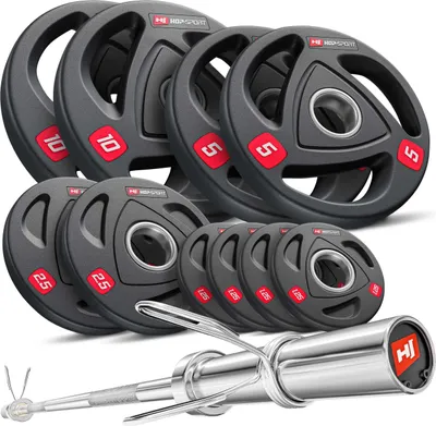 Obrázok produktu pre Hop-Sport olympijská sada činiek 54 KG tyč na činky 50 mm záťažové dosky 2x 10 kg, 2x 5 kg, 2x 2,5 kg, 4x 1,25 kg