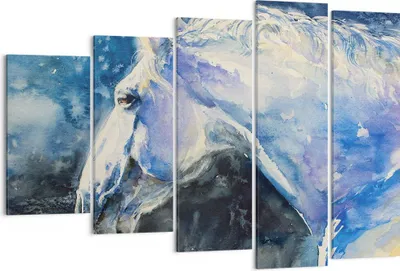 Produktbild von Bild auf Leinwand - Leinwandbild - 5 Teile - Pferd Aquarell Porträt - 150x100cm - Wand Bild - Wanddeko - Wandbilder - Leinwanddruck - Bilder - Wanddekoration - Leinwand bilder - EG150x100-4272