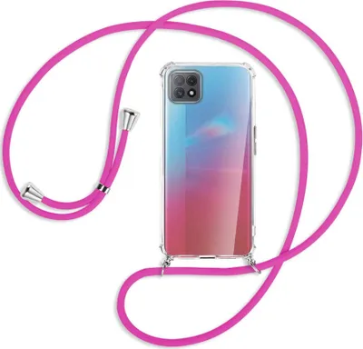 Produktbild von Handykette Backcover-Schutzhülle mit Band (Metall silberfarben) für Oppo A73 5G - hot pink