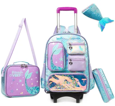Produktbild von Schulranzen Trolley Mädchen 2 in 1 Meerjungfrau Design 42x30x20cm 3-teiliges Set