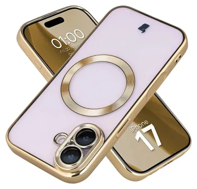 Produktbild von Handyhülle mit Kameraschutz und Magnetring für iPhone 17, Bizon Case GuardO, Transparent-Golden