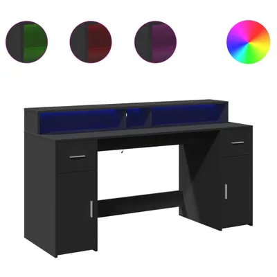 Zdjęcie produktu dla Biurko z podświetleniem LED, czarne, 160x55x91 cm