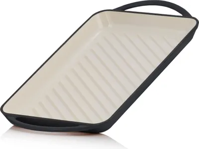 Zdjęcie produktu dla Talerz do grillowania posiłków | 39,5 x 22 x 3,5 cm | Blue Berry | Emaliowany z dwoma uchwytami, prążkowany