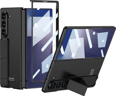Obrázek produktu pro Pouzdro pro Samsung Galaxy Z Fold 7 s stojánkem, tenké matné tvrdé PC ochranné pouzdro s ochranou displeje Černá