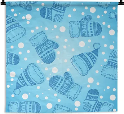Produktbild von MuchoWow® Wandteppich Wandbehang Handschuhe - Mütze - Winter - Schnittmuster 60x60 cm Tapisserie Dekoration Wandtuch - Dekorationen - Wand Decke