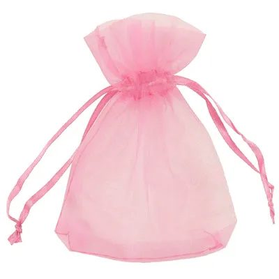 10 Organza-Beutel ca. 90 x 120 mm Geschenkbeutel mit Bändern rosa