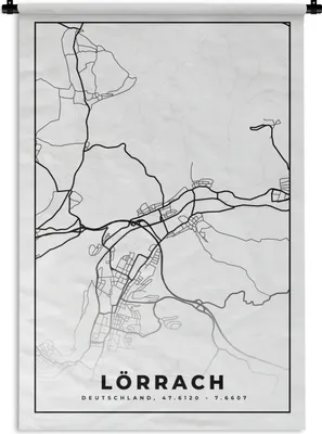 Produktbild von MuchoWow® Wandteppich Wandbehang Karte - Lörrach - Stadtplan 60x90 cm Tapisserie Dekoration Wandtuch - Foto-Teppich - Abwaschbar