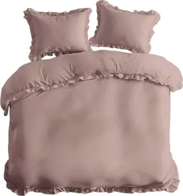 Immagine prodotto di Biancheria da letto in cotone 160x200 rosa tinta unita con volant Pure 23