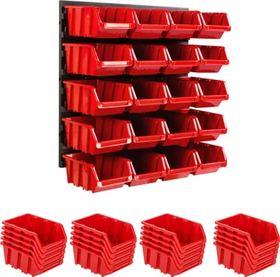 Obrázek produktu pro Úložný systém Nástěnná police 386 x 390 mm | 20 ks. Box | Stohovací boxy Bulk Shelf Otevřené úložné boxy | Extra silné stěnové panely | Dílenský regál Rozšiřitelný | Dílenský regál Dílenský regál bez šroubů na stěnu