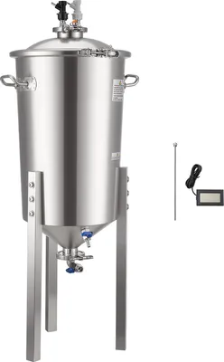 Obrázek produktu pro SucceBuy Kuželová fermentační nádrž z nerezové oceli 30 litrů pro domácí vaření piva, fermentační nádrž s kónickou základnou, výsuvnými nohami, víkem, rukojetí a teploměrem - ideální pro kvašení vína a piva