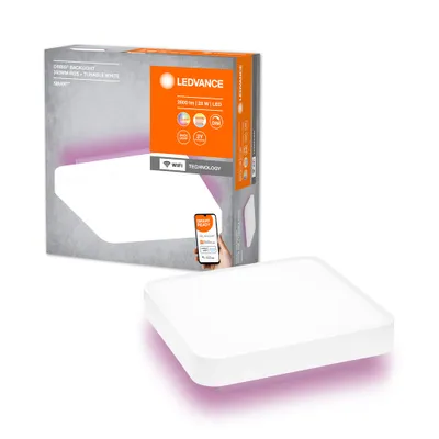 Image de LEDVANCE ORBIS BACKLITE SQUARE SMART+ Wi-Fi blanc, luminaire LED dimmable pour l'intérieur, 28W, température de couleur de 3000 - 6500K, 2400 lumens, lumière RGB pour lumière blanche et colorée, 35x35cm