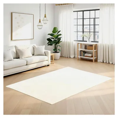 Produktbild von Teppich 120x180 cm Beige Weicher Kurzflor Flauschiger, waschbarer Teppich für Schlafzimmer und Wohnzimmer