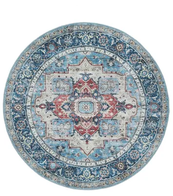 Produktbild von Runder Teppich Ø 120 cm - Niedrigflor - Orientalisch - Wohnzimmer/Schlafzimmer - Maschinenwaschbar