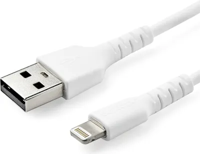 Produktbild von StarTech.com 2m USB-A auf Lightning-Kabel - Hochbelastbare, robuste Aramidfaser - USB Typ-A auf Lightningkabel - Lade-/Synchronisationskabel - Apple MFi- iPad/iPhone 12 - Weiß (RUSBLTMM2M)