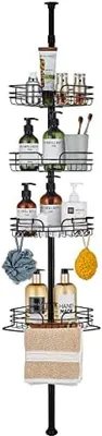 Productafbeelding van PromoHome® Verstelbaar hoekdoucheplank met 4 planken, hoogte 73-265 cm, zwart, metaal/kunststof, zonder boren