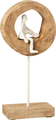 Produktbild von J-Line J-Line Figur Denker Ring - Holz/Aluminium - Natur/Weiß