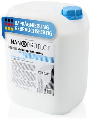Produktbild von Nanoprotect Steinimprägnierung 10 L | Vorbeugend gegen Grünbelag und Einschmutzung | Ideal für Pflastersteine, Beton und Fassaden | 10 L für ca. 80 – 120 m²
