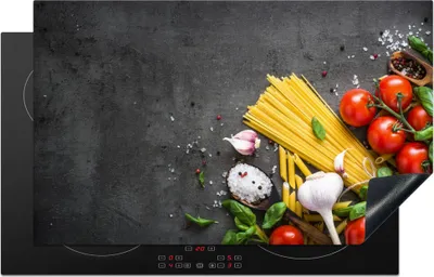 Produktbild von KitchenYeah© Herdabdeckplatte Nudeln - Kräuter - Tomate - Gewürze - Rustikal , 83x51cm, Küche Deko, Glaskeramikkochfeld Herdabdeckung, Abdeckplatte fùr Kochfeld