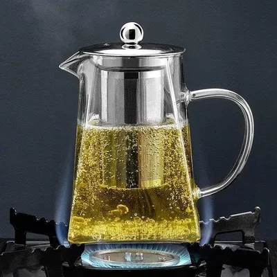 Image de Théière Famanu avec infuseur - En verre borosilicaté, pour une personne, avec sous-verres en liège