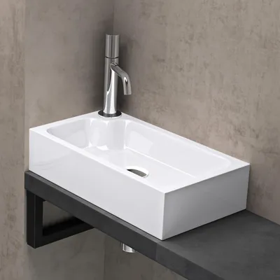 Image de doporro Petit Lavabo Vasque à Poser Lave Mains Blanc Rectangulaire en Solid Surface évier 46x26x11 cm pour Toilettes invitées Colossum101