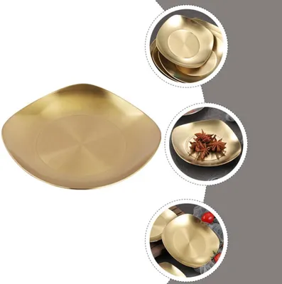 Produktbild von Quadratischer Speiseteller und Gewürzschale aus Edelstahl 304 in Gold, spülmaschinenfest für Haushalt und Restaurant