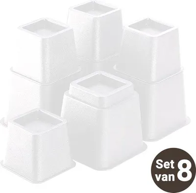 Productafbeelding van JustValue Verstelbare Meubelverhoger set - Verhoogt met 8, 13 of 20 cm - Max. 600 kg - Wit - Stoelverhogers - Bedklossen - Tafelverhoger