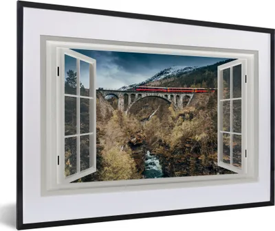 Produktbild von MuchoWow® MuchoWow® Gerahmtes Poster Aussicht - Berge - Brücke 60x40 cm - Poster mit zchwarzem Bilderrahmen - Schlafzimmer - Plakat in Rahmen - Drucken