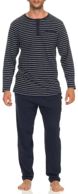 Produktbild von Lässiger Herren Pyjama Schlafanzug in Streifenoptik, Knopfleiste am Hals - 102 101 90 502 ; marine , 48
