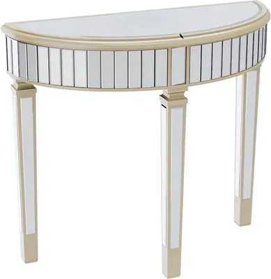 Produktbild von Opulence Gespiegelte Consoletafel mit Wandspiegel – Haltafel-Set – Rund – Für Wohnzimmer, Flur und Schlafzimmer – Silber/Gold