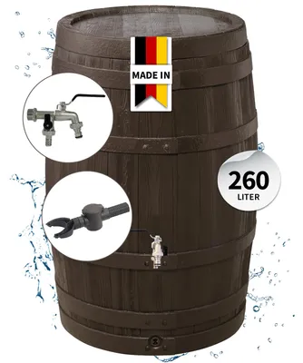 Produktbild von GARANTIA BARRICA Regentonne Komplett-Set 260 Liter braun inkl. Chrom-Doppelauslaufhahn und Fallrohranschluss