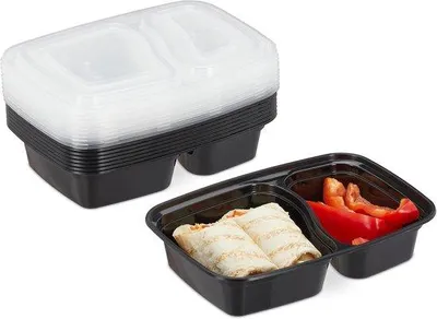 Produktbild von Famanu Meal Prep Behälter Set 10 mit 2 Fächern - mikrowellen- und gefriergeeignet, 800 ml (schwarz)