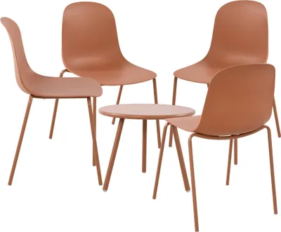 Produktbild von CLP 4er Sitzgruppe Berdin Set 1 Tisch 4 Stapelstühle wetterfest UV-beständig terracotta