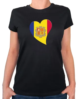 Produktbild von Huuraa Damen T-Shirt Andora Flagge Herz M Black Bio Baumwolle Fairtrade Damenshirt Geschenkidee