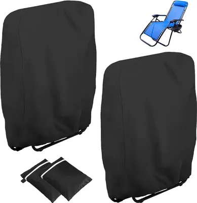 Produktbild von Klappstuhl-Schutzhülle, 2 Stück, Gartenstuhl-Abdeckung, Oxford-Abdeckung, Winddicht, Anti-UV, staubdicht, für Gartenmöbel, Liegestuhl, Klappstuhl, Gartenmöbel-Schutzhülle (Schwarz)