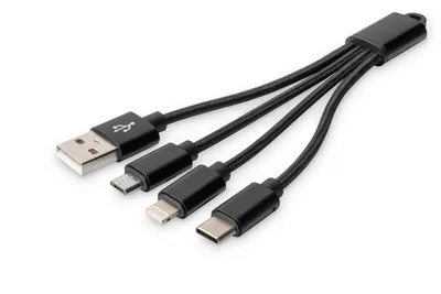 Produktbild von DIGITUS 3-in-1 Kabel USB-A + Lightning + Micro USB + USB-C