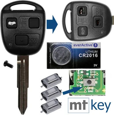 Produktbild von Auto Schlüssel Funk Fernbedienung 1x Gehäuse 3 Tasten TOY41 + 1x Tastenfeld + 3X Mikrotaster + 1x CR2016 Batterie kompatibel mit Toyota