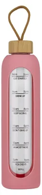 Produktbild von Trinkflasche Glas 1 Liter mit Motivationsskala Silikonhülle Borosilikat