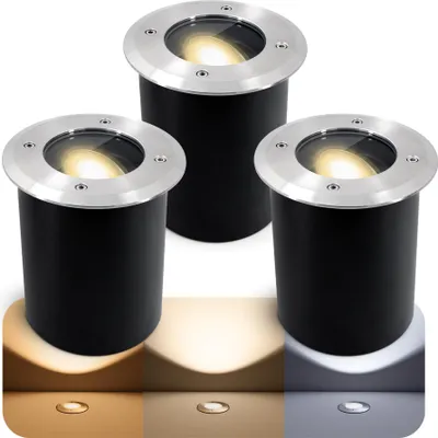 Produktbild von 3 Stück SSC-LUXon JUAVI Bodeneinbaustrahler aussen dimmbar IP67 - mit LED GU10 6W LumiFLEX Lichtfarbe warm / neutral / kalt 230V - Bodenspot befahrbar rund rostfrei