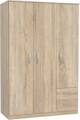 Produktbild von Furniture24 Kleiderschrank NIKO NIKS84, Schrank, 3 Türiger Drehtürenschrak, Universalschrank mit Kleiderstange, 1 Einlegeboden und 2 Schubkasten Sonoma Eiche