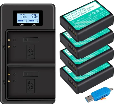 Obrázek produktu pro Baterie do fotoaparátu, kapacita 2200 mAh, kompatibilní s digitálními zrcadlovkami, 4 baterie, 1 nabíječka