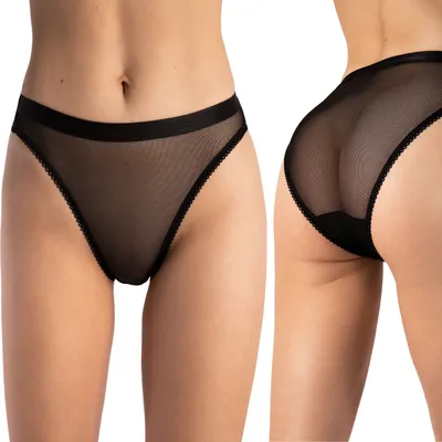 Produktbild von Fiore MIST Damen Slip Netz Transparent hohe Taille, Schwarz, L
