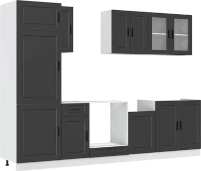 Produktbild von vidaXL 8-tlg. Küchenschrank-Set Porto Schwarz Holzwerkstoff