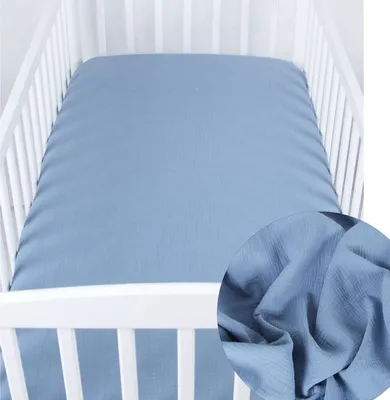Produktbild von BabyLux Spannbettlaken Musselin 70x140 Spannbetttuch Baby-& Kinderbett Blau