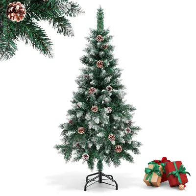 Zdjęcie produktu dla Sztuczne drzewko bożonarodzeniowe Ikodm, 150 cm, z 300 końcówkami z PVC, choinka z podstawą, sztuczna choinka z szyszkami i śniegiem, kolor zielony